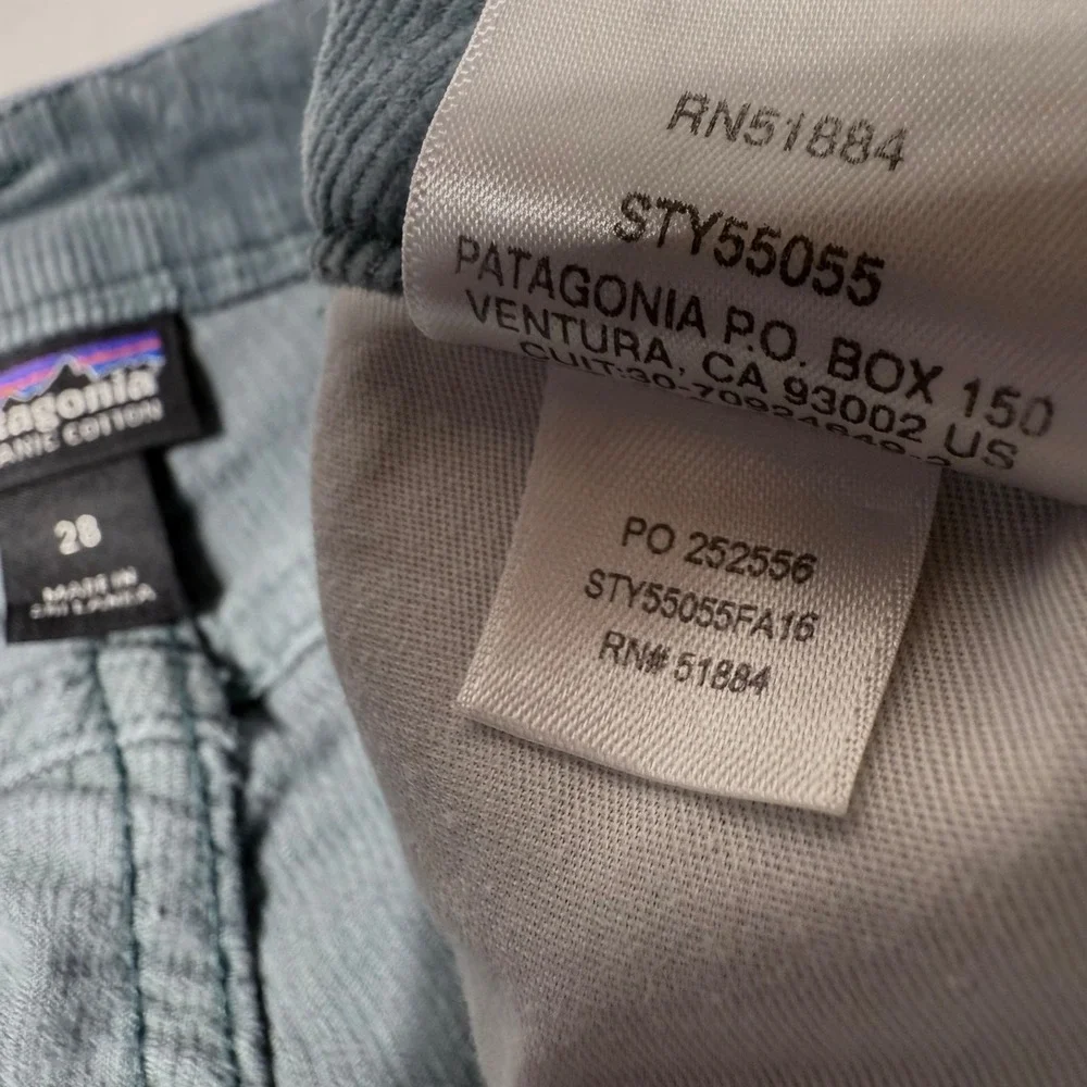 Patagonia Organic Cotton Slim Low Rise Corduroy Pants Teal‎ Green Women's 28X32